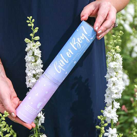 Gender Reveal Cannons filled with eco-friendly petal confetti
